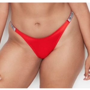 FIRM PRICE NWT VICTORIA'S SECRET Shine Strap Brazilian Swim Bikini Bottom Red